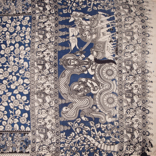 Kalamkari Cotton Blue Printed Saree 02