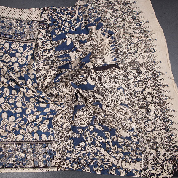 Kalamkari Cotton Blue Printed Saree 02