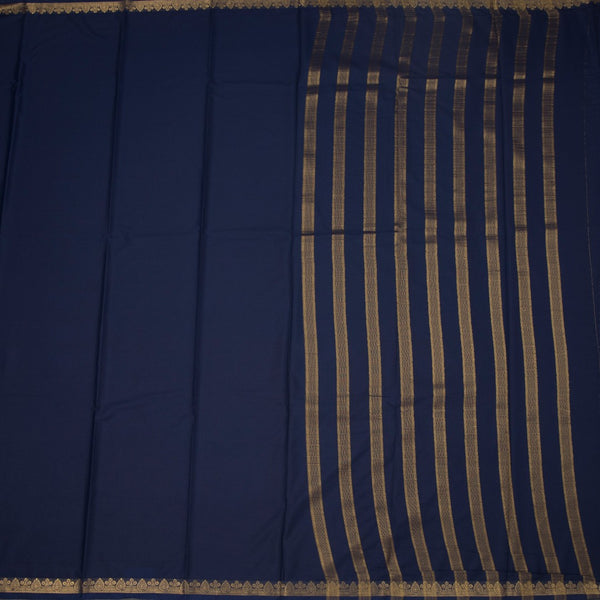 Semi Mysore Silk Navy Blue Plain Saree And Zari Border