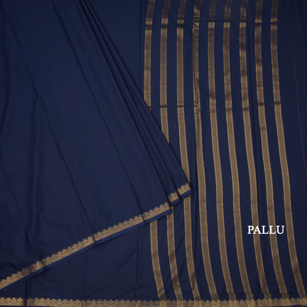Semi Mysore Silk Navy Blue Plain Saree And Zari Border