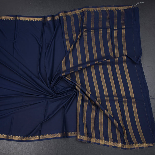 Semi Mysore Silk Navy Blue Plain Saree And Zari Border