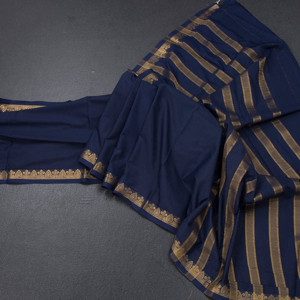 Semi Mysore Silk Navy Blue Plain Saree And Zari Border