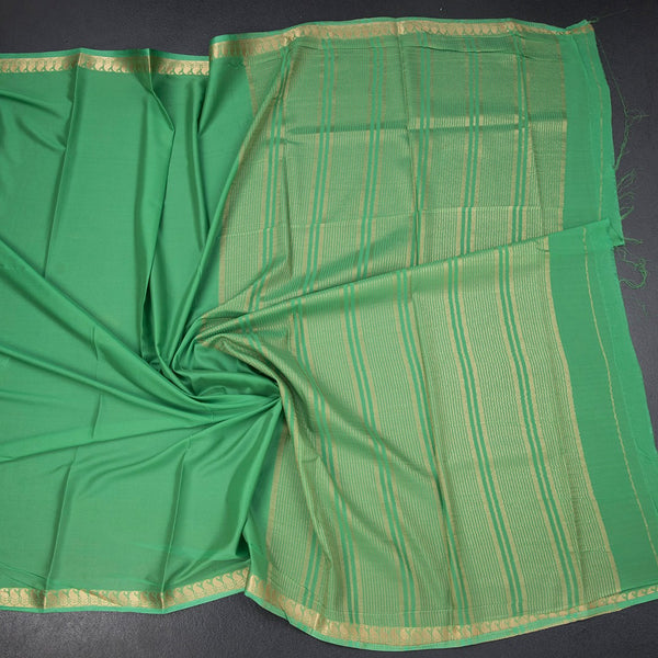Semi Mysore Silk Parrot Green Plain Saree And Zari Border