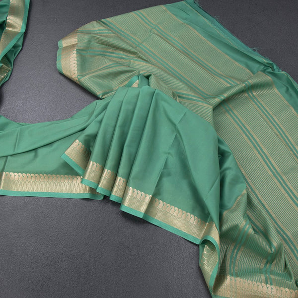 Semi Mysore Silk Pista Green Plain Saree And Zari Border