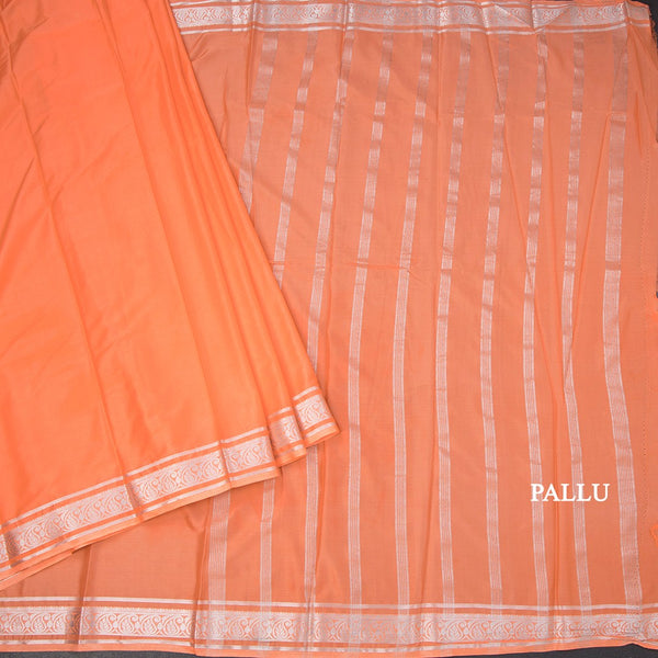 Semi Mysore Silk Peach Plain Saree And Zari Border