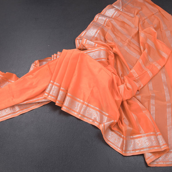 Semi Mysore Silk Peach Plain Saree And Zari Border