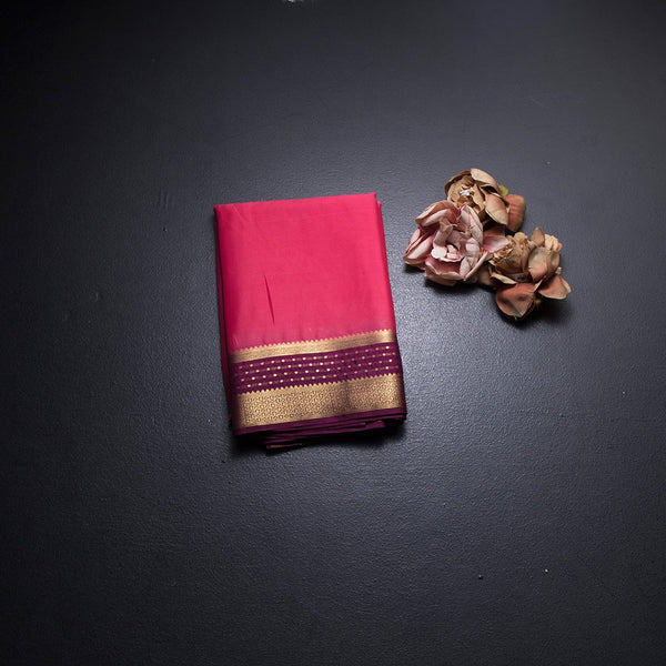 Semi Mysore Silk Fiery Rose Pink Plain Saree And Zari Border