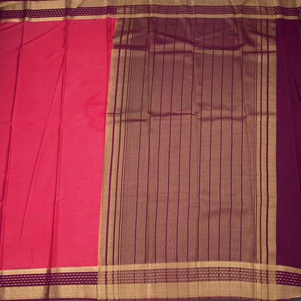 Semi Mysore Silk Fiery Rose Pink Plain Saree And Zari Border