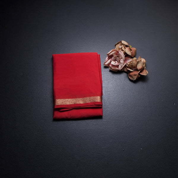 Semi Mysore Silk Red Plain Saree And Zari Border