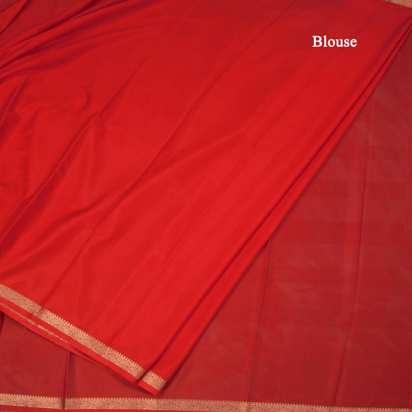 Semi Mysore Silk Red Plain Saree And Zari Border
