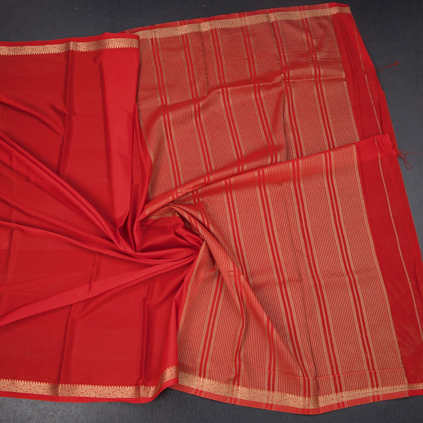 Semi Mysore Silk Red Plain Saree And Zari Border
