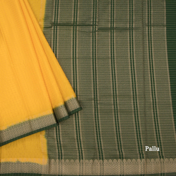 Semi Mysore Silk Mango Yellow Checked Saree And Zari Border