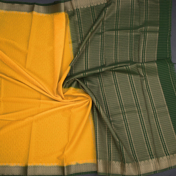 Semi Mysore Silk Mango Yellow Checked Saree And Zari Border