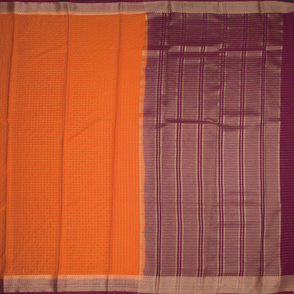 Semi Mysore Silk Fanta Orange Checked Saree And Zari Border
