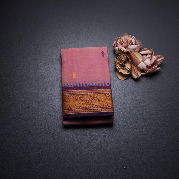 Chettinad Cotton Rose Pink Thread Work Saree