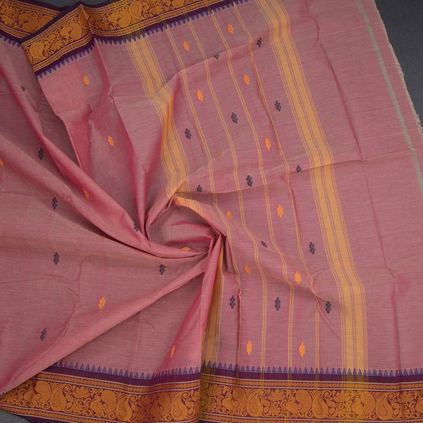 Chettinad Cotton Rose Pink Thread Work Saree