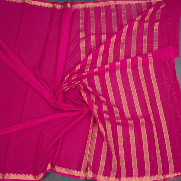 Semi Mysore Silk Rani Pink Plain Saree And Zari Border