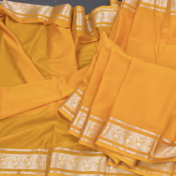 Semi Mysore Silk Navy Blue Plain Saree And Zari Border 02