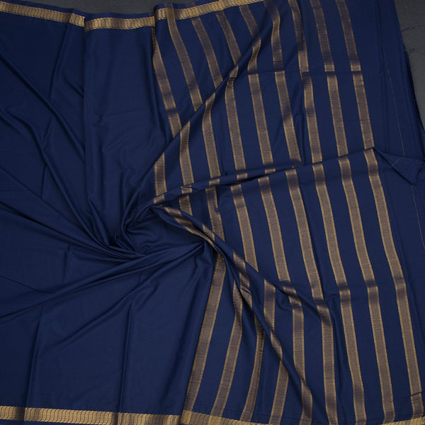Semi Mysore Silk Navy Blue Plain Saree And Zari Border 05