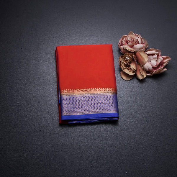 Semi Mysore Silk Reddish Orange Plain Saree And Zari Border