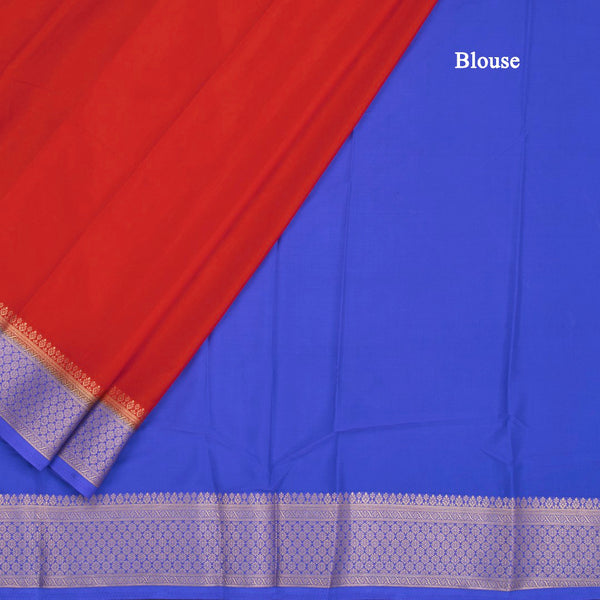Semi Mysore Silk Reddish Orange Plain Saree And Zari Border