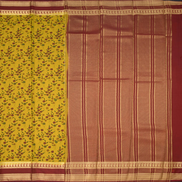 Semi Mysore Silk Mustard Floral Printed Saree And Zari Border