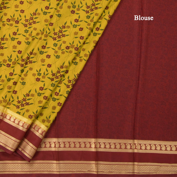 Semi Mysore Silk Mustard Floral Printed Saree And Zari Border