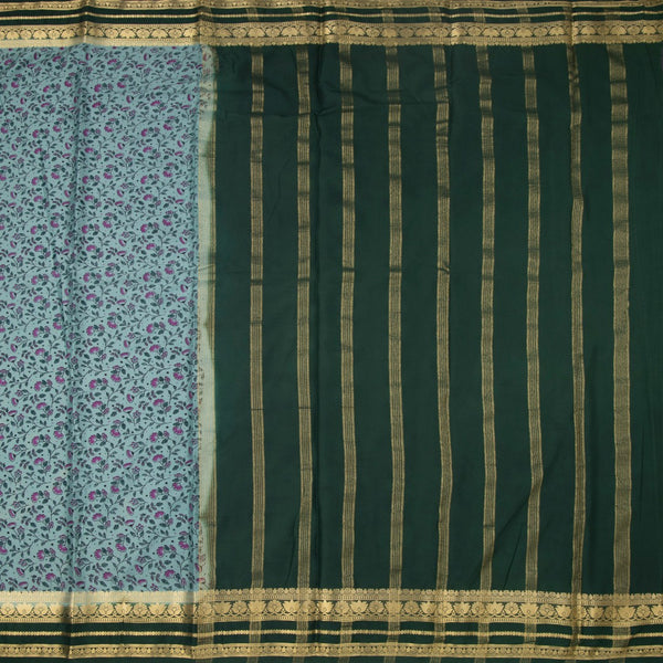 Semi Mysore Silk Pista Green Floral Printed Saree And Zari Border