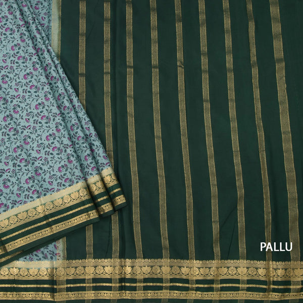 Semi Mysore Silk Pista Green Floral Printed Saree And Zari Border