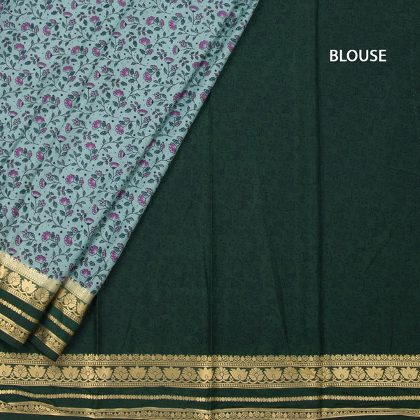 Semi Mysore Silk Pista Green Floral Printed Saree And Zari Border