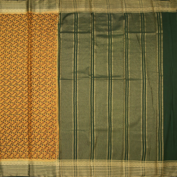 Semi Mysore Silk Yellow Floral Printed Saree And Zari Border 02