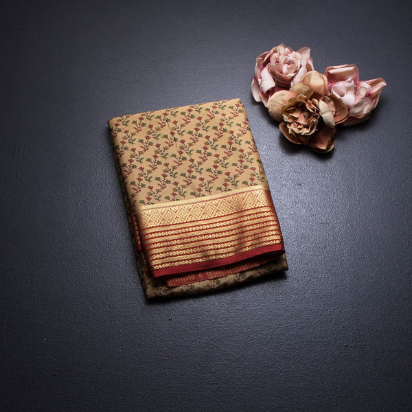 Semi Mysore Silk Sandal Floral Printed Saree And Zari Border 02
