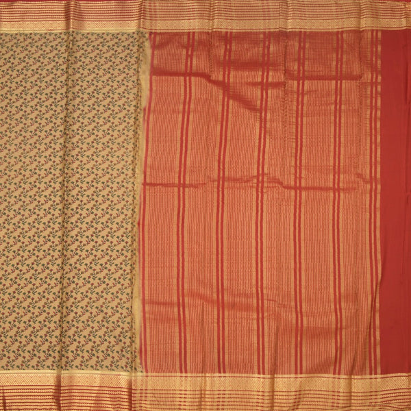 Semi Mysore Silk Sandal Floral Printed Saree And Zari Border 02