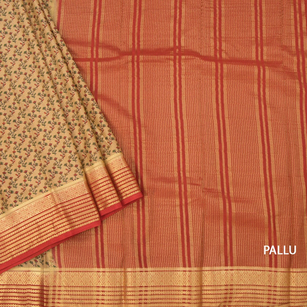 Semi Mysore Silk Sandal Floral Printed Saree And Zari Border 02