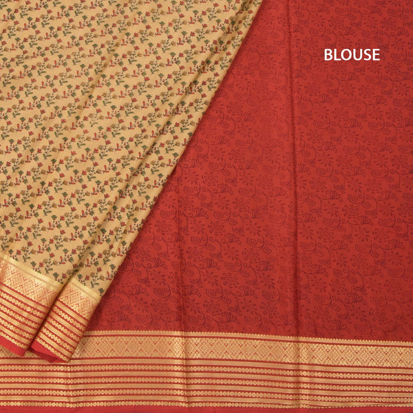 Semi Mysore Silk Sandal Floral Printed Saree And Zari Border 02
