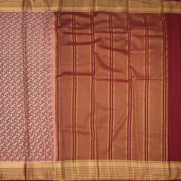Semi Mysore Silk Peach Floral Printed Saree And Zari Border 02