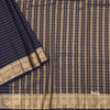 Semi Mysore Silk Navy Blue Zari Stripes Saree And Zari Border