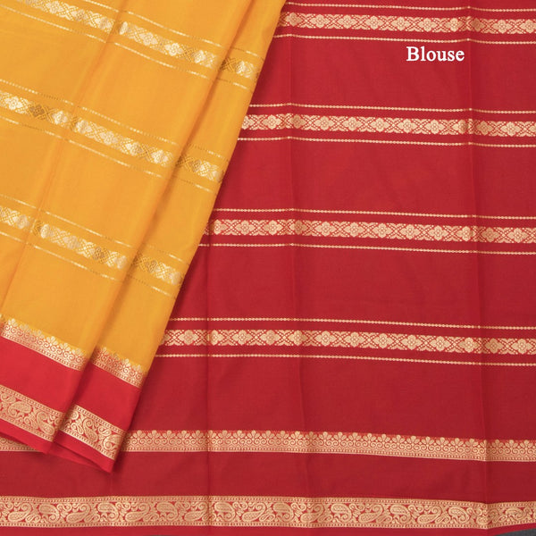 Semi Mysore Silk Mango Yellow Zari Stripes Saree