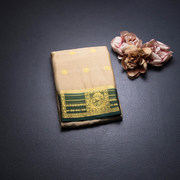 Semi Mysore Silk Beige Saree With Zari Buttas