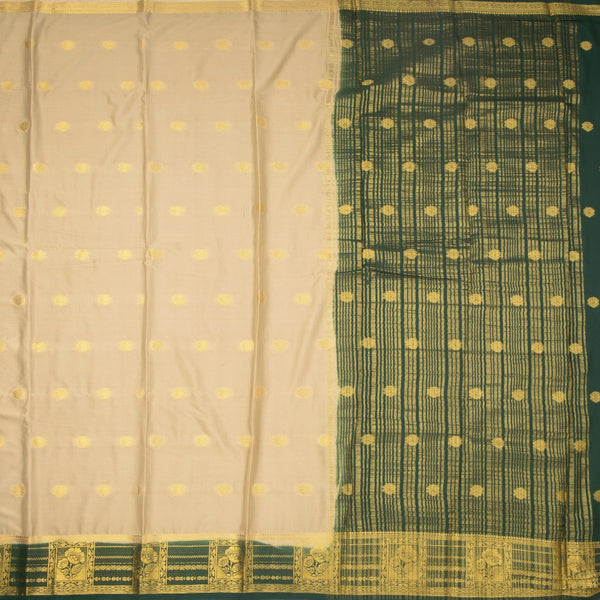 Semi Mysore Silk Beige Saree With Zari Buttas
