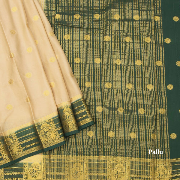 Semi Mysore Silk Beige Saree With Zari Buttas