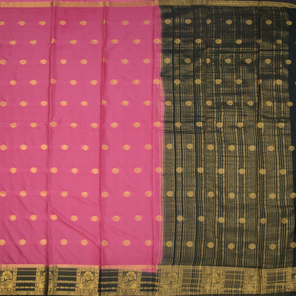 Semi Mysore Silk Fiery Rose Pink Saree With Zari Buttas