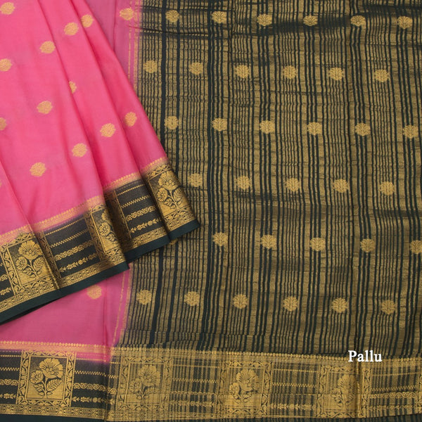 Semi Mysore Silk Fiery Rose Pink Saree With Zari Buttas