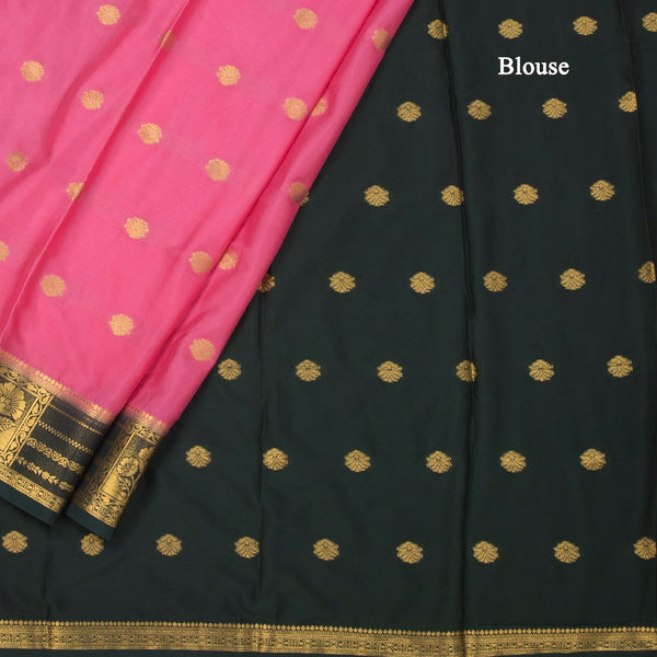 Semi Mysore Silk Fiery Rose Pink Saree With Zari Buttas