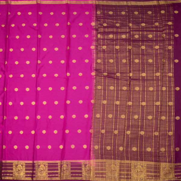 Semi Mysore Silk Rani Pink Saree With Zari Buttas