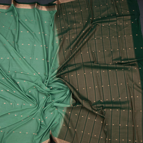 Semi Mysore Silk Pista Green Saree With Zari Buttas