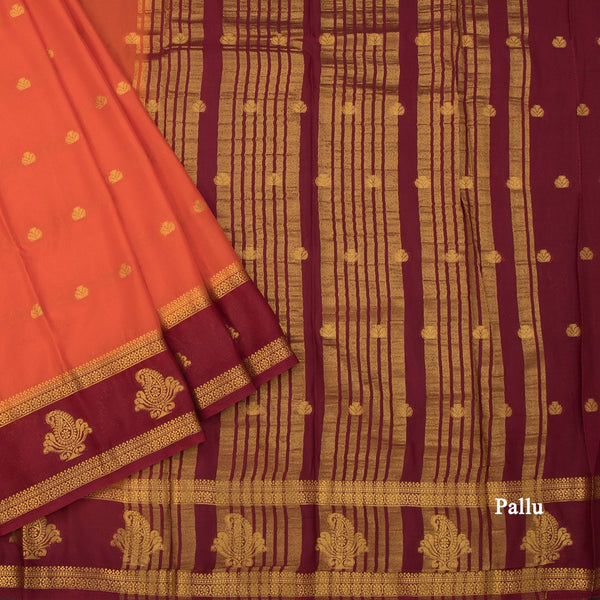 Semi Mysore Silk Orange Saree With Zari Buttas