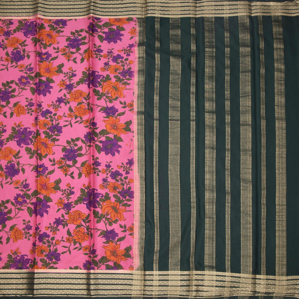 Semi Mysore Silk Taffy Pink Floral Printed Saree