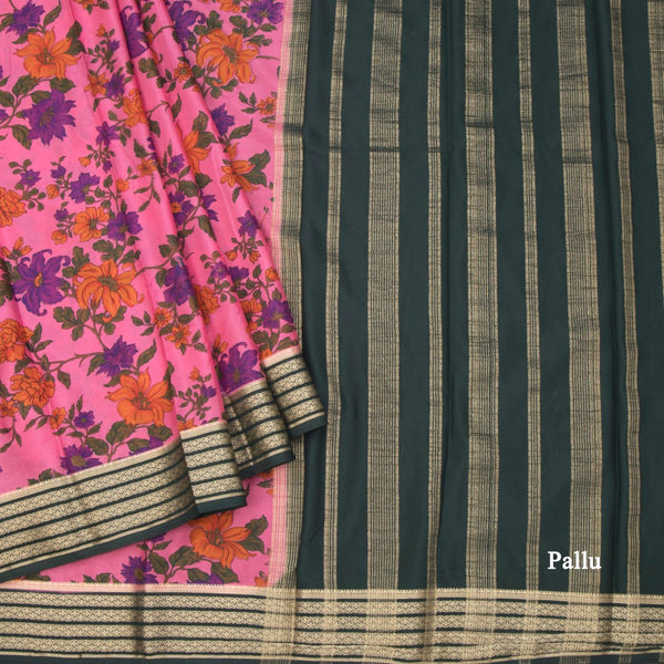 Semi Mysore Silk Taffy Pink Floral Printed Saree