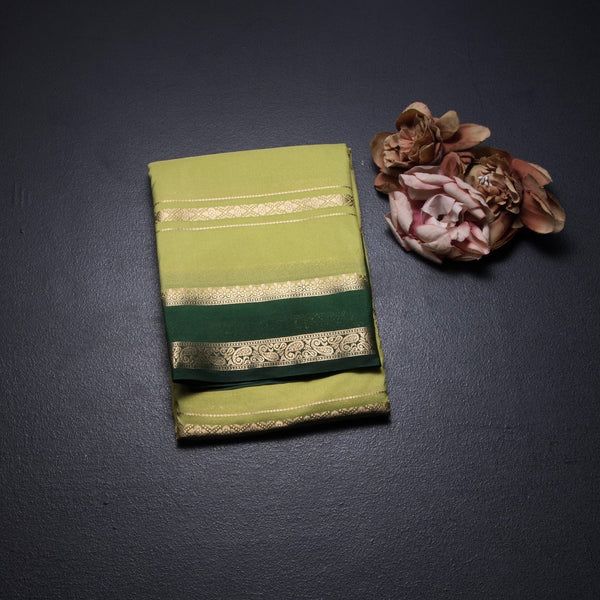 Semi Mysore Silk Lime Green Zari Stripes Saree